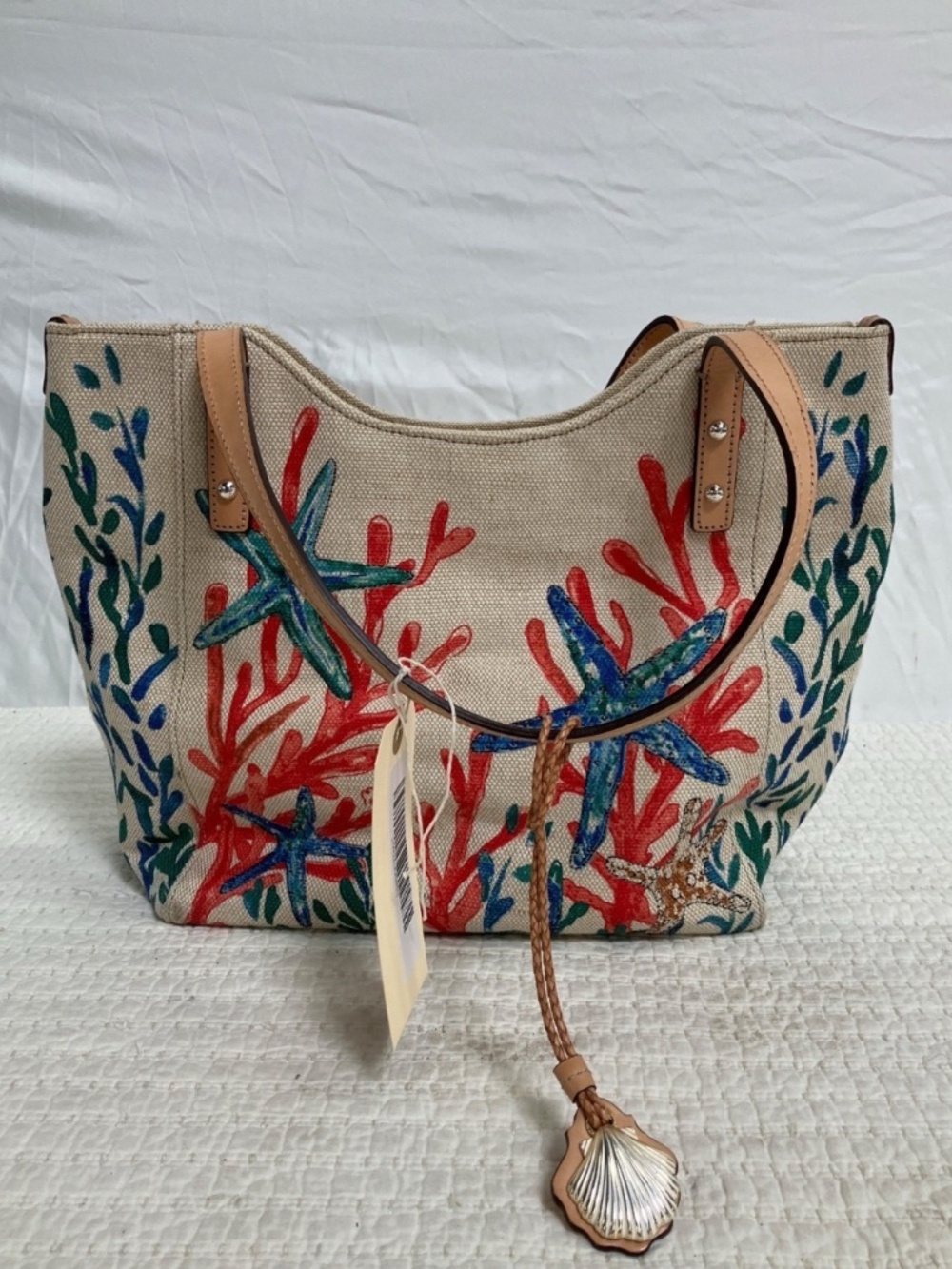 BRIGHTON Canvas/Leather Purse, Under the Sea Tote, great condition!